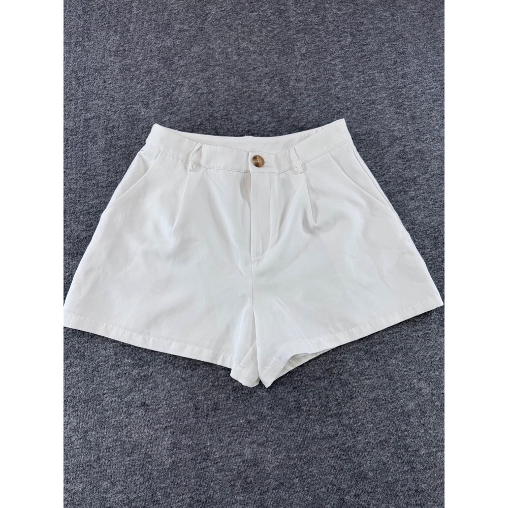 Cider White Pleated High Waisted Dress Shorts Women Medium -WHITE